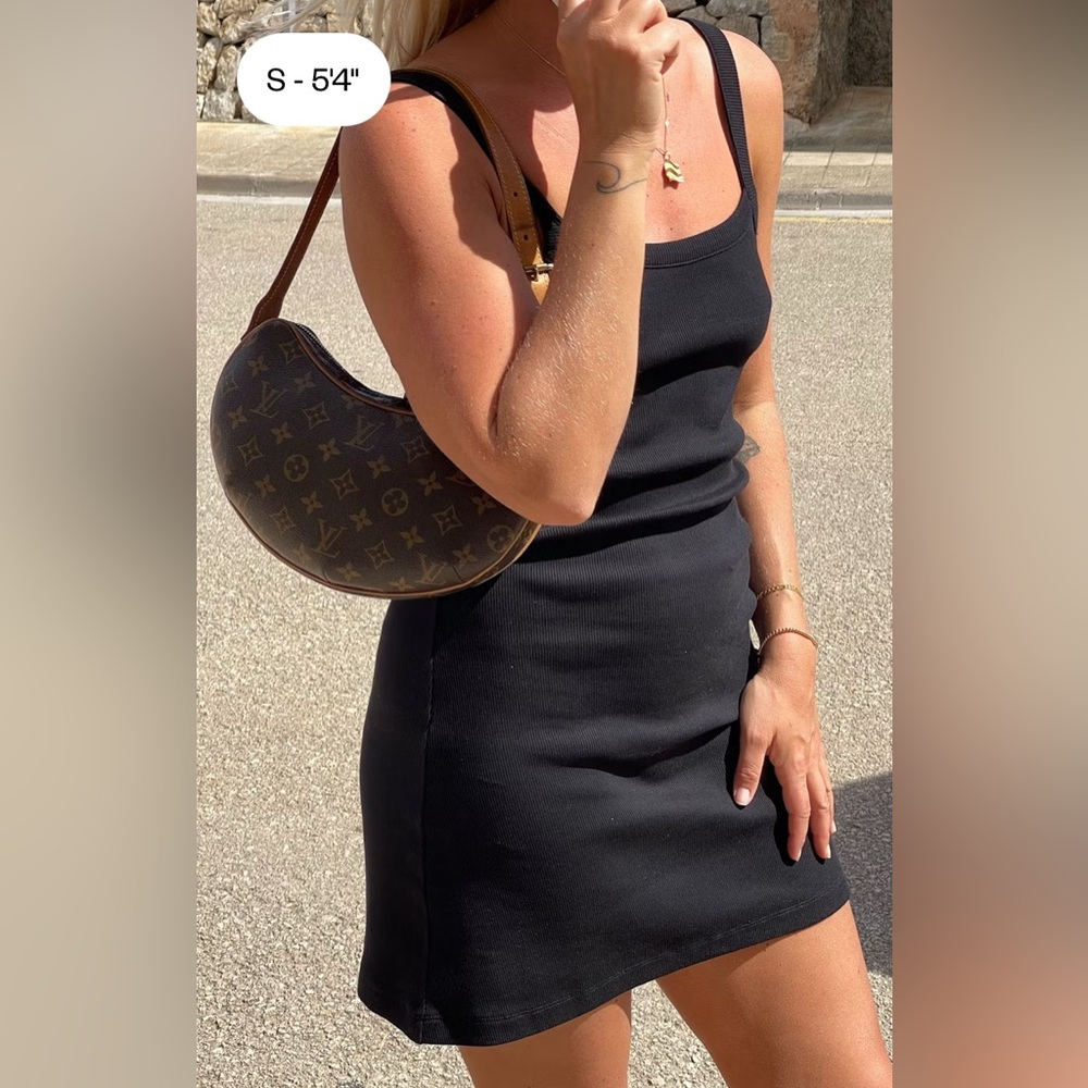 Djerf Avenue Women's Daily Tank Dress Ribbed Black Basic Sleeved M - Picture 3 of 9